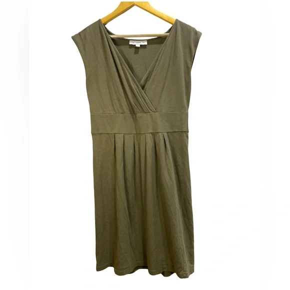 LOFT Olive Green Sleeveless Midi Dress Size M Wrap Style Closet Staple - Picture 1 of 8